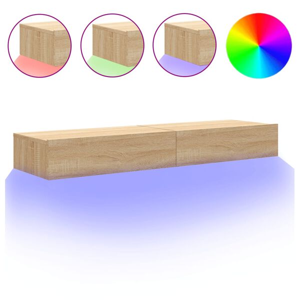 vidaXL Szafki telewizyjne z LED, 2 szt., dąb sonoma, 60x35x15,5 cm