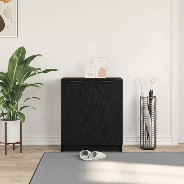 vidaXL Szafka na buty z p&oacute;łką z drzwiami Czarny Dąb 59 x 35 x 70 cm