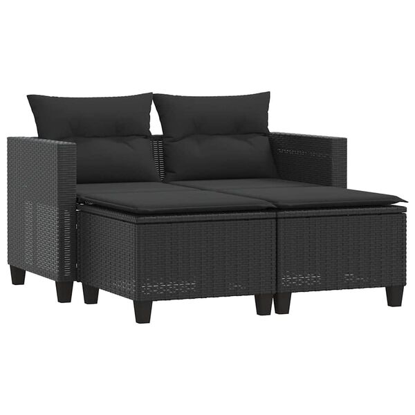 vidaXL 2-osobowa sofa ogrodowa z podn&oacute;żkami, czarna, polirattan