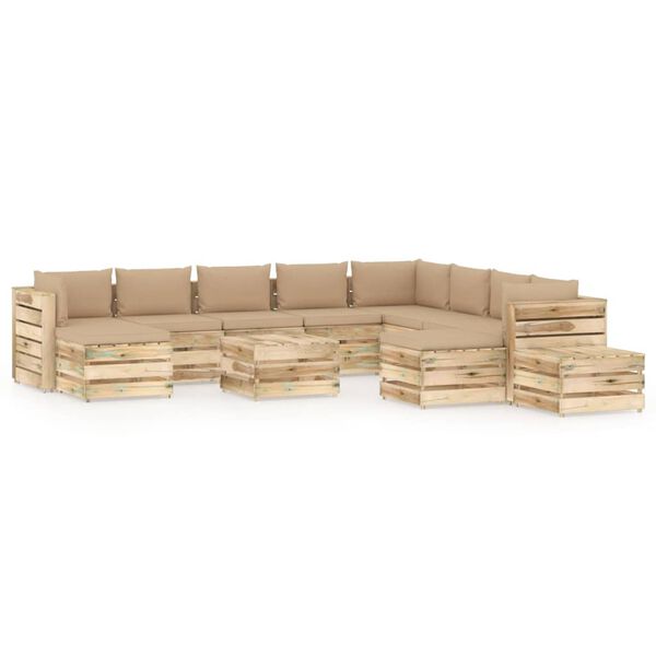 vidaXL 12-cz. zestaw wypoczynkowy do ogrodu, z poduszkami, drewniany