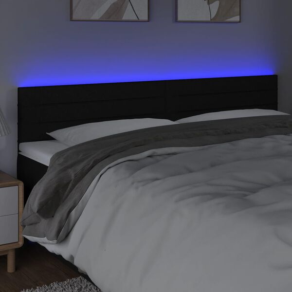vidaXL Zagł&oacute;wek do ł&oacute;żka z LED, czarny, 180x5x78/88 cm, tkanina