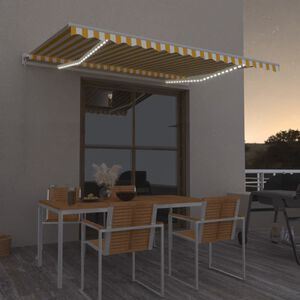 vidaXL Ręcznie zwijana markiza z LED, 450x350 cm, ż&oacute;łto-biała