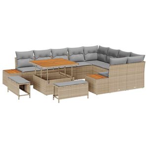 vidaXL Zestaw Sof na Ogr&oacute;d z poduszką 12 pcs Beżowy i jasnoszary
