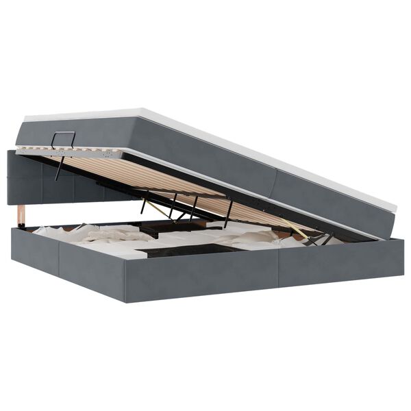 vidaXL Ł&oacute;żko z miejscem na przechowywanie i LED Ciemnoszary Aksamit