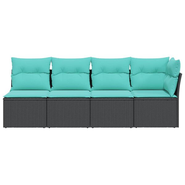 vidaXL Sofa ogrodowa z poduszkami, 4-osobowa, czarna, polirattan