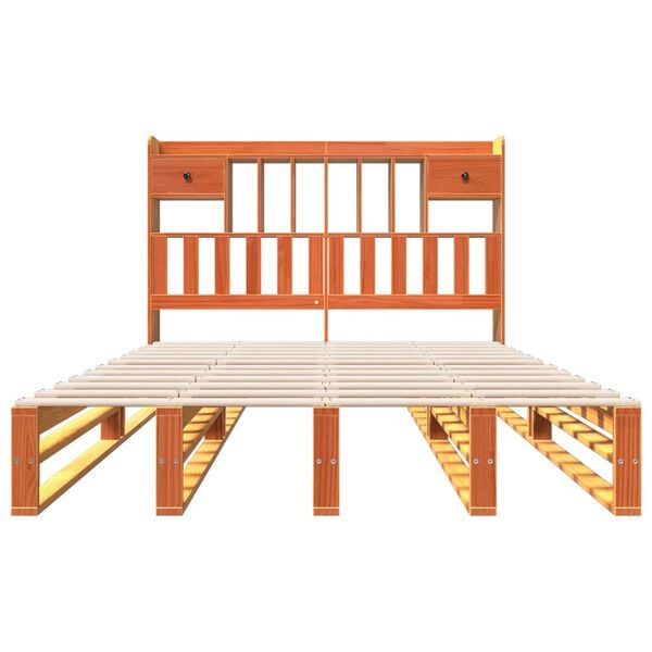 vidaXL Ł&oacute;żko z regałem, bez materaca, 140x200 cm, lite drewno sosnowe