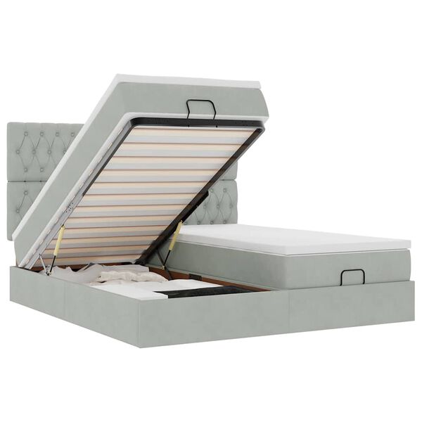 vidaXL Rama ł&oacute;żka otomana z materacami, szara, 180x200 cm, aksamit