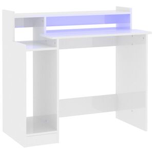 vidaXL Biurko z podświetleniem LED, białe, wysoki połysk, 97x45x90 cm