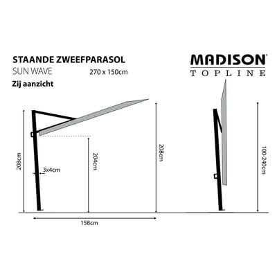 Madison Parasol Sun Wave, 270 x 150 cm, szary, PAC3P014