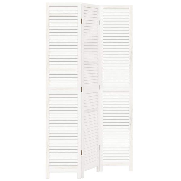 vidaXL Parawan pokojowy, 3-panelowy, biały, lite drewno paulowni