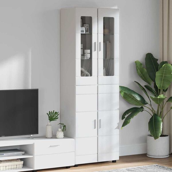 vidaXL Highboard z p&oacute;łką Wysoki połysk biały 60 x 35 x 182 cm