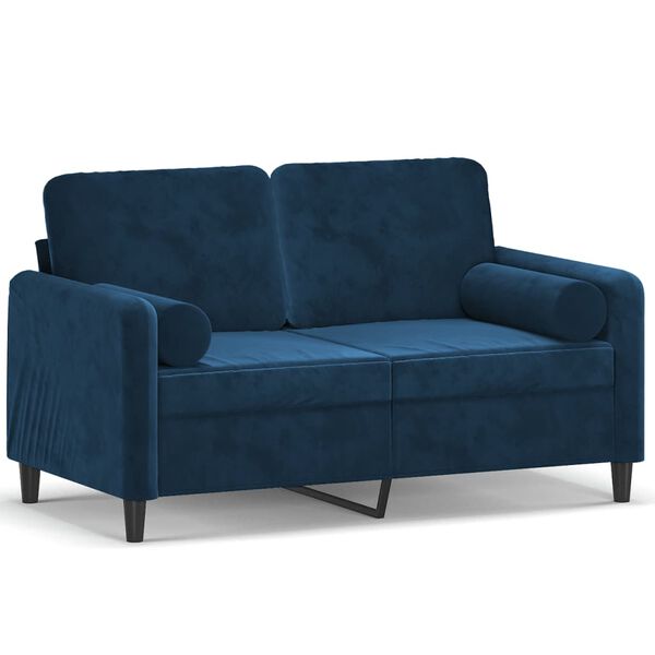 vidaXL 2-osobowa sofa z poduszkami, niebieska, 120 cm, aksamit