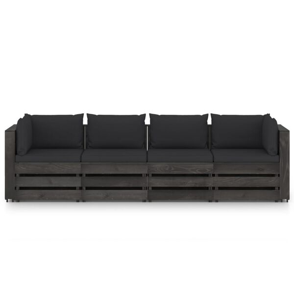 vidaXL Ogrodowa sofa 4-os z poduszkami, impregnowane na szaro drewno