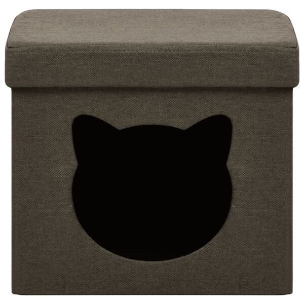 vidaXL Składany stołek ze schowkiem i kotem, ciemnobrązowy, tkanina