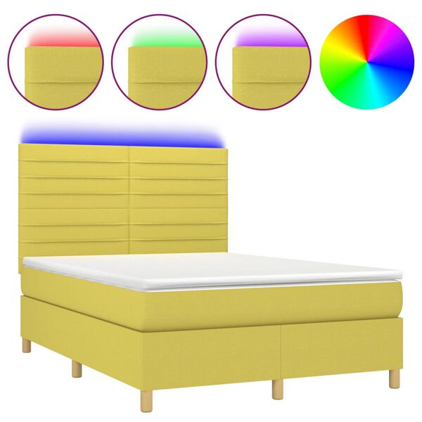 vidaXL Ł&oacute;żko kontynentalne z materacem, zielone, 140x200 cm, tkanina