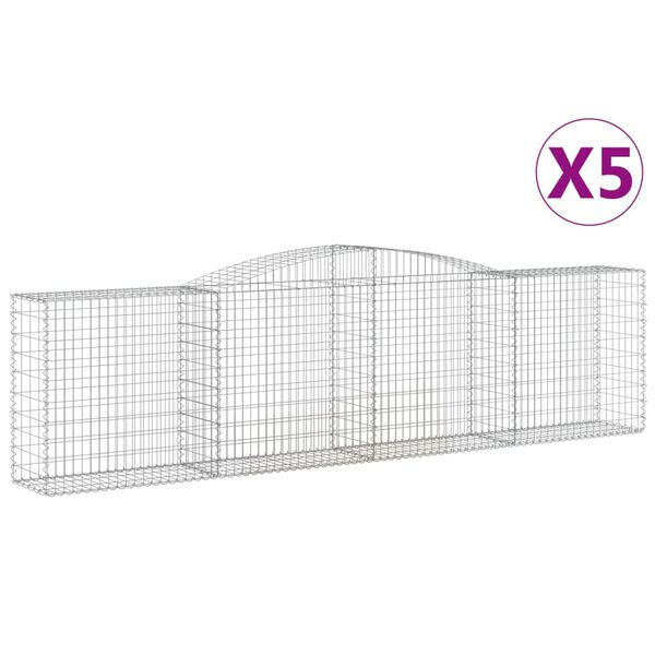 vidaXL Kosze gabionowe, 5 szt, 400x50x100/120 cm, galwanizowane żelazo