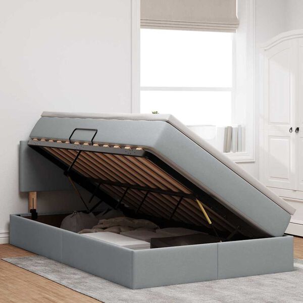 vidaXL Ł&oacute;żko z miejscem na przechowywanie i LED Jasnoszary tkanina