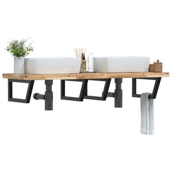 vidaXL P&oacute;łka ścienna pod umywalkę, stal i lite drewno akacjowe