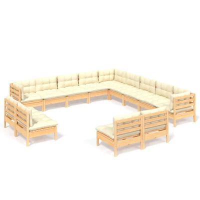 vidaXL 13-cz. zestaw wypoczynkowy do ogrodu, kremowe poduszki, sosnowy