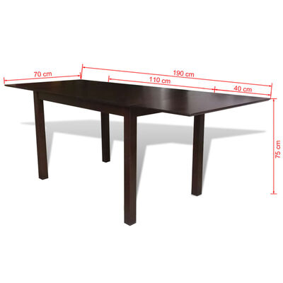 vidaXL Rozkładany stół jadalniany, kauczuk, brąz, 190 cm