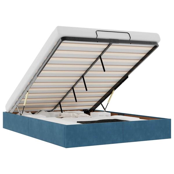 vidaXL Rama łóżka otomana bez materacem, niebieska, 140x190cm, aksamit