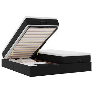 vidaXL Rama ł&oacute;żka otomana z materacami, czarna, 160x200 cm, ekosk&oacute;ra