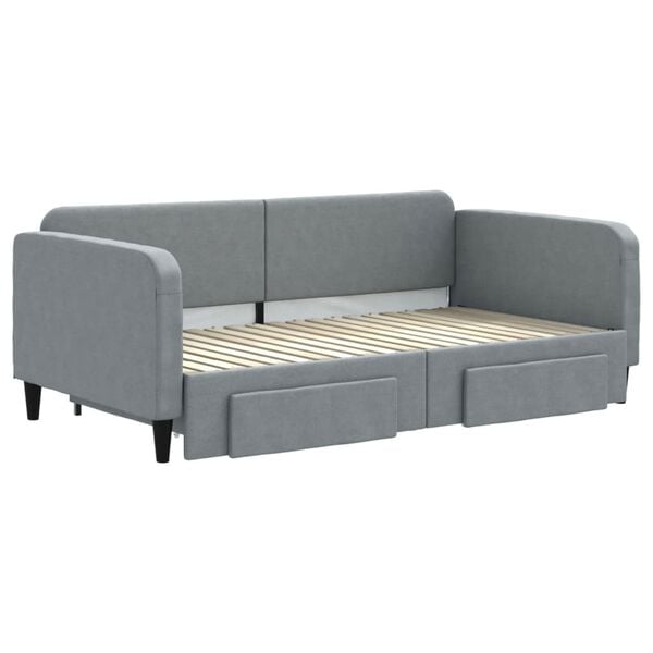 vidaXL Sofa rozsuwana z szufladami, jasnoszara, 90x190 cm, tkanina