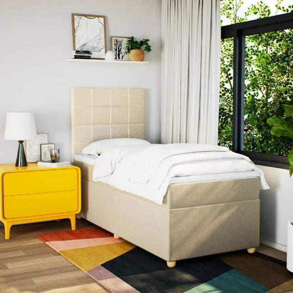 vidaXL Ł&oacute;żko kontynentalne z materacem, kremowe, tkanina, 80x200 cm