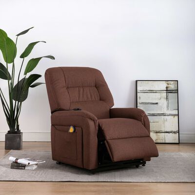 vidaXL Rozkładany fotel masujący, podnoszony, brązowy, tkanina