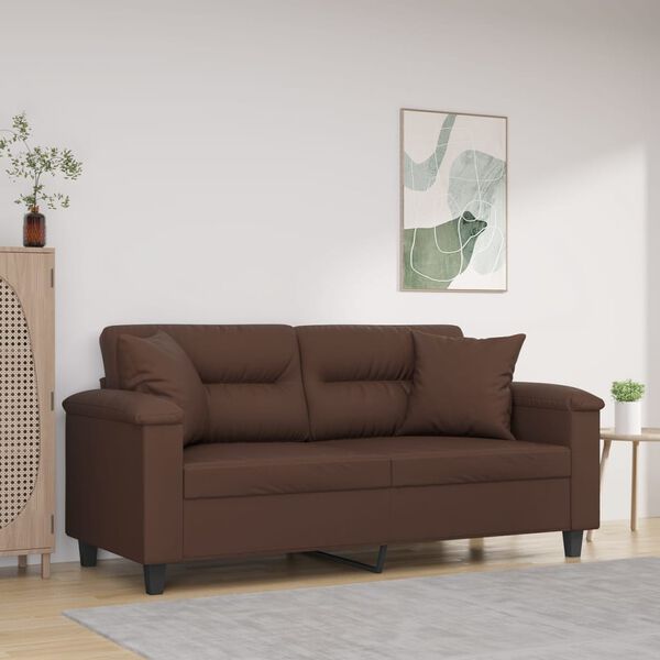 vidaXL 2-osobowa sofa z poduszkami, brązowa, 140 cm, sztuczna sk&oacute;ra