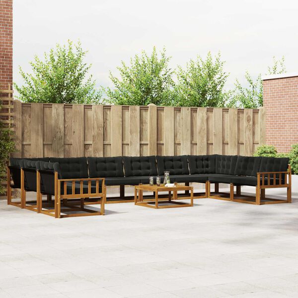 vidaXL Zestaw sof na zewnątrz z poduszką 11 pcs Naturalny i czarny