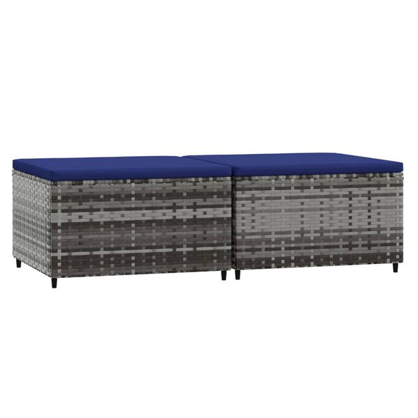 vidaXL Podnóżki ogrodowe z poduszkami, 2 szt., szare, polirattan