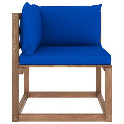 vidaXL Ogrodowa sofa narożna z palet, z niebieskimi poduszkami