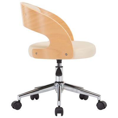 vidaXL Obrotowe krzesło stołowe, kremowe, gięte drewno i ekoskóra