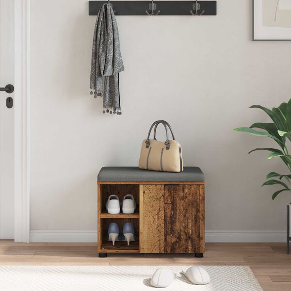 vidaXL Ławka w przedpokoju z poduszką Stare drewno 60 x 38 x 46 cm