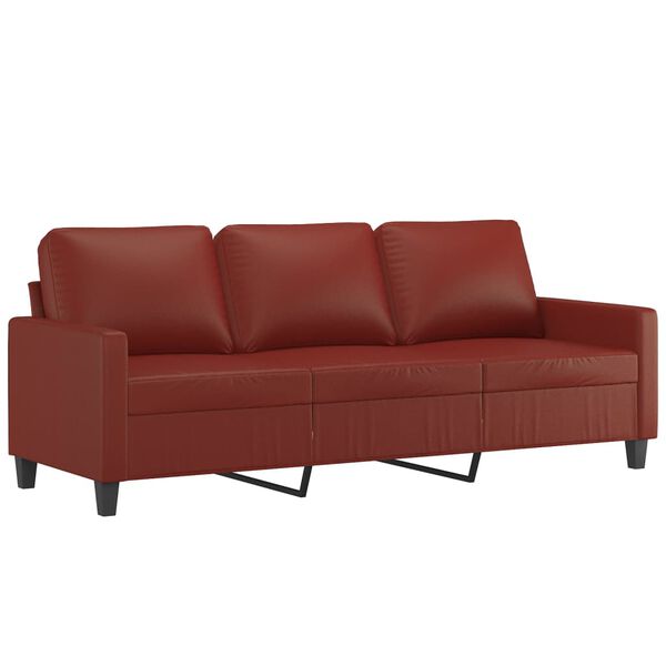 vidaXL 3-osobowa sofa z podn&oacute;żkiem, winna czerwień, 180 cm, ekosk&oacute;ra