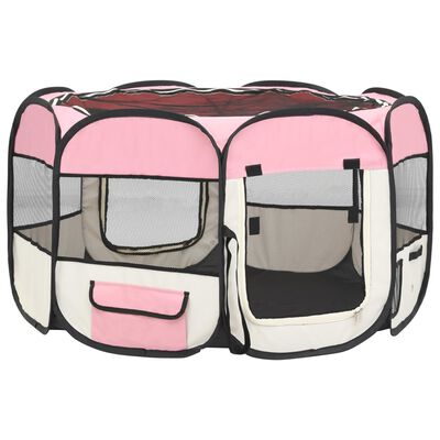 vidaXL Składany kojec dla psa, z torbą, różowy, 110x110x58 cm