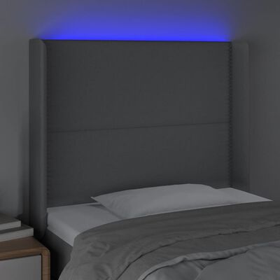 vidaXL Zagłówek do łóżka z LED, jasnoszary, 93x16x118/128 cm, tkanina