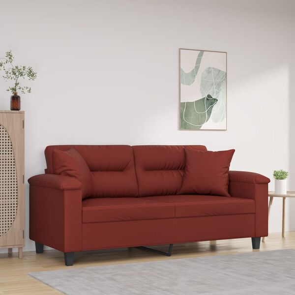vidaXL 2-osobowa sofa z poduszkami, bordowa, 140 cm, sztuczna sk&oacute;ra