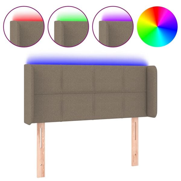 vidaXL Zagł&oacute;wek do ł&oacute;żka z LED, taupe, 93x16x78/88 cm, tkanina