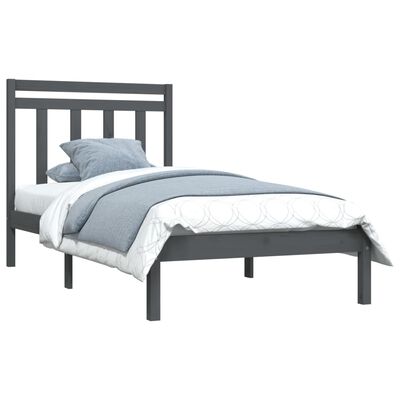 vidaXL Rama łóżka, szara, lite drewno, 100 x 200 cm