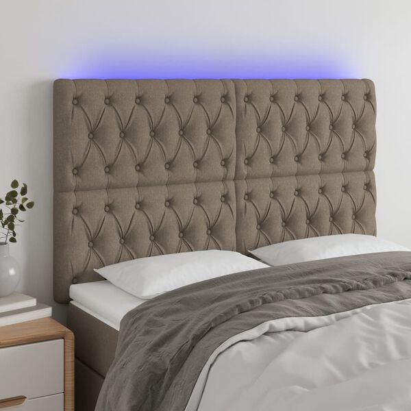 vidaXL Zagł&oacute;wek do ł&oacute;żka z LED, taupe, 160x7x118/128 cm, tkanina