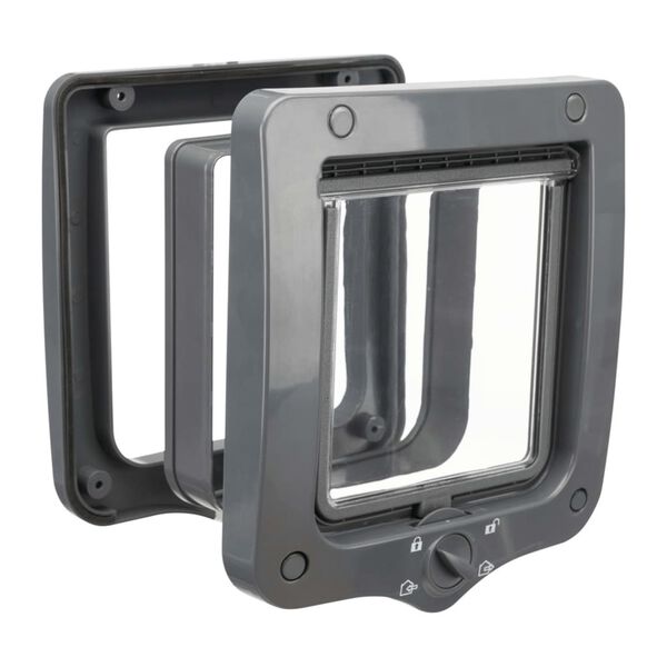 TRIXIE Drzwiczki dla kota z 4 formami zamknięcia, 2 tunele, szare