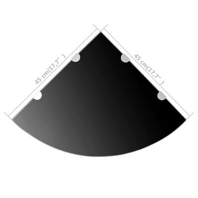 vidaXL Szklana półka narożna z chromowanymi wspornikami czarna, 45x45 cm