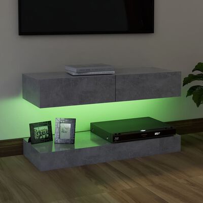vidaXL Szafka pod TV z oświetleniem LED, szarość betonu, 90x35 cm