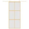 vidaXL Drzwi przesuwne, złote, 90x205 cm, mrożone szkło ESG, aluminium