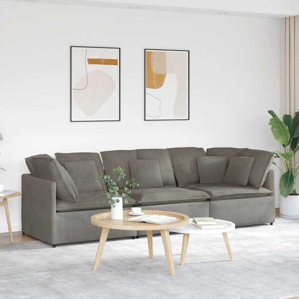 vidaXL Sofa modułowa z poduszkami Tkanina sztruksowa Jasnoszara