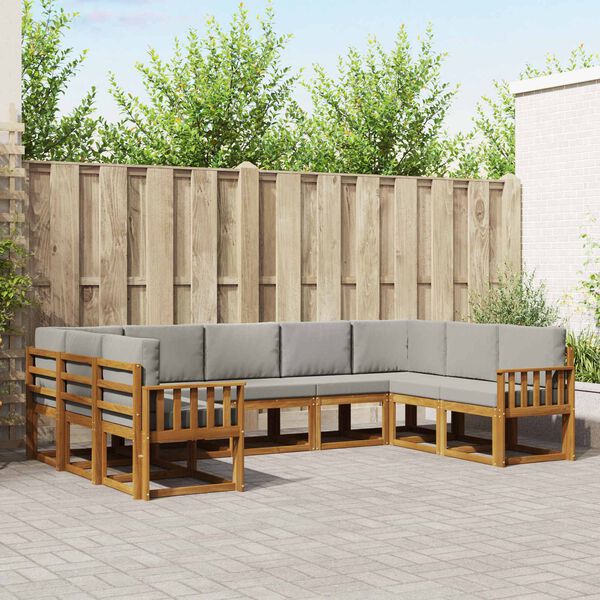 vidaXL Zestaw sof na zewnątrz z poduszką 9 pcs Naturalny i Jasny Szary