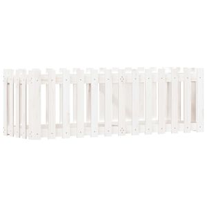 vidaXL Rabata ogrodowa z płotkiem, biała, 150x50x50 cm, drewno sosnowe