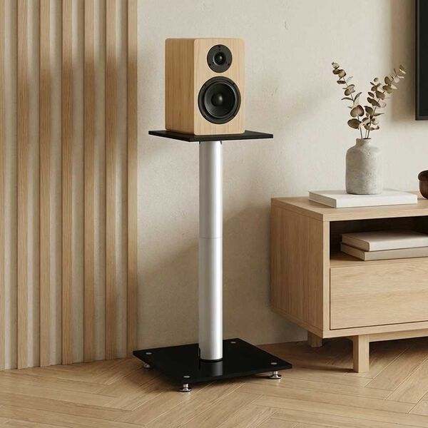 vidaXL Stojaki pod głośniki, 2 szt., czarno-srebrne, szkło hartowane